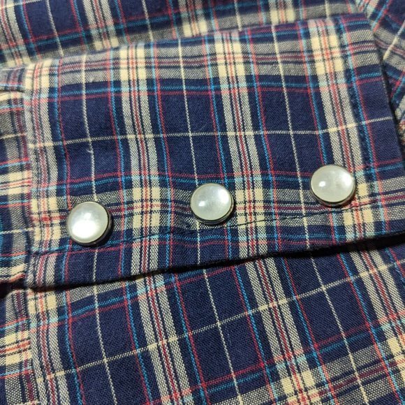 Vintage Wrangler Pearl Snap Blue plaid long sleeve lightweight Large Western‎ - Picture 2 of 7